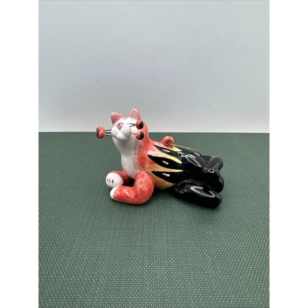 Amy Lacombe Cat Christmas Ornament Whimsiclay Orange Black Calico‎ Stripe Vtg